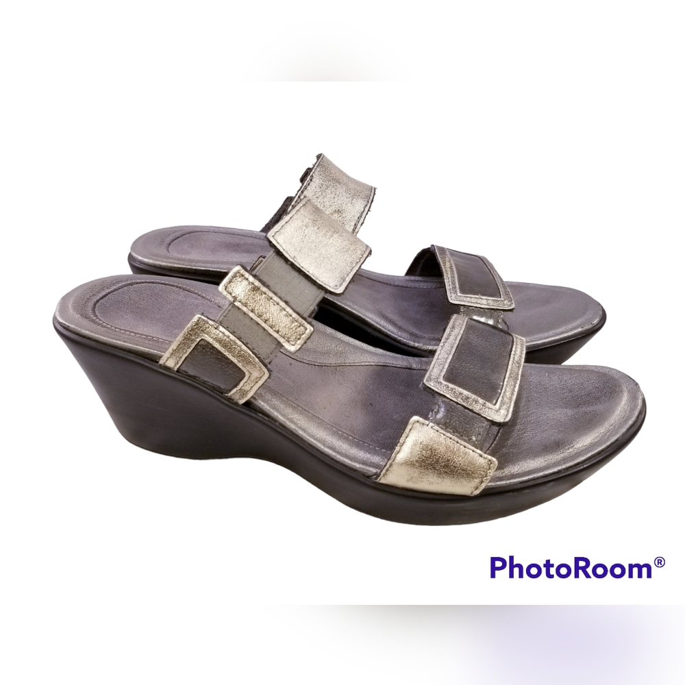NAOT FOOTWEAR ANTIQUE GOLD LEATHER SLIDES SANDALS WOMEN SIZE 40/9